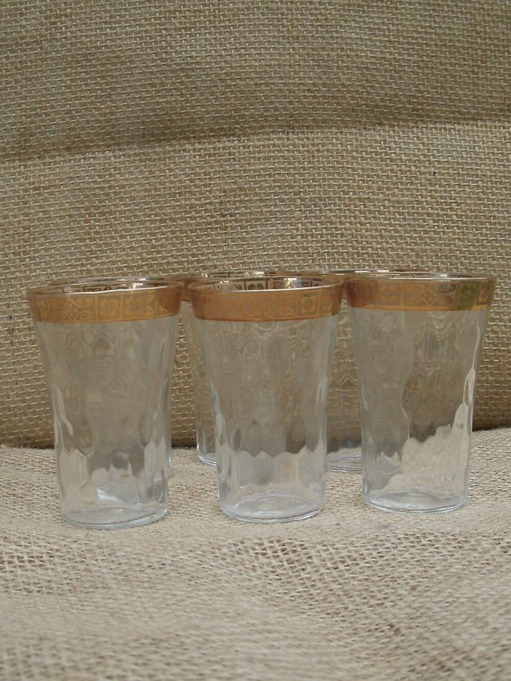 Vintage West Virginia Glass Optic 22K Gold Cordial Glass Set of 6